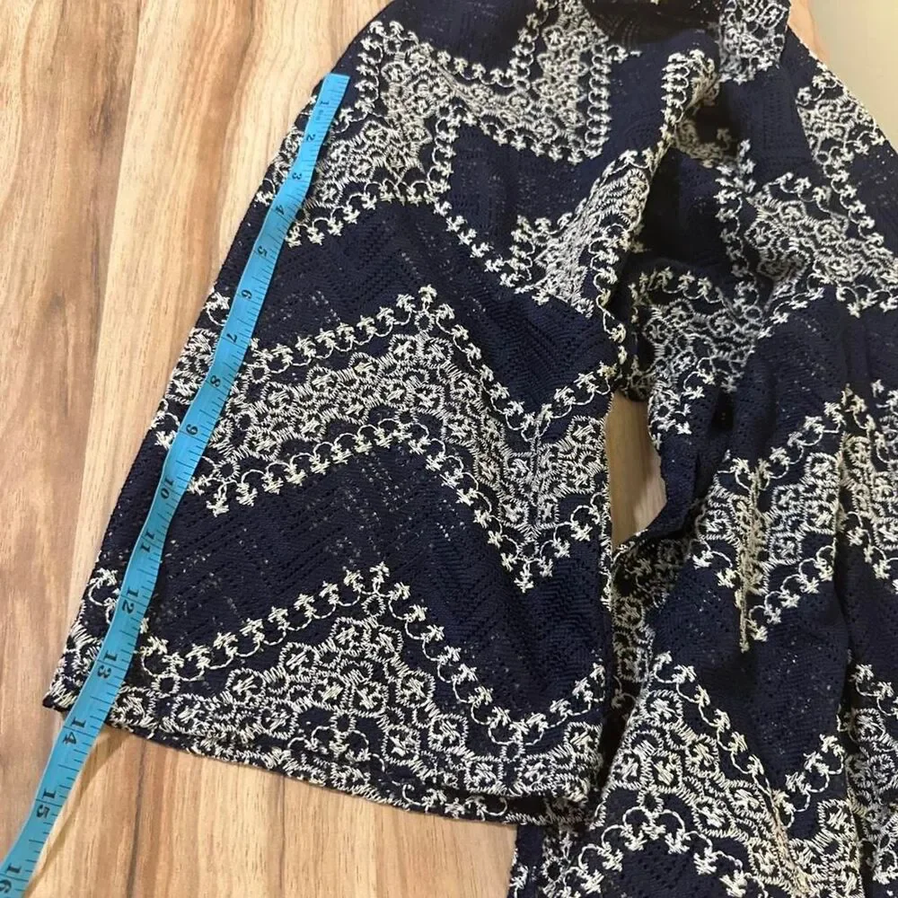 Xhilaration M/L Navy White Lace Open Front Cardigan Cover Up beach Boho